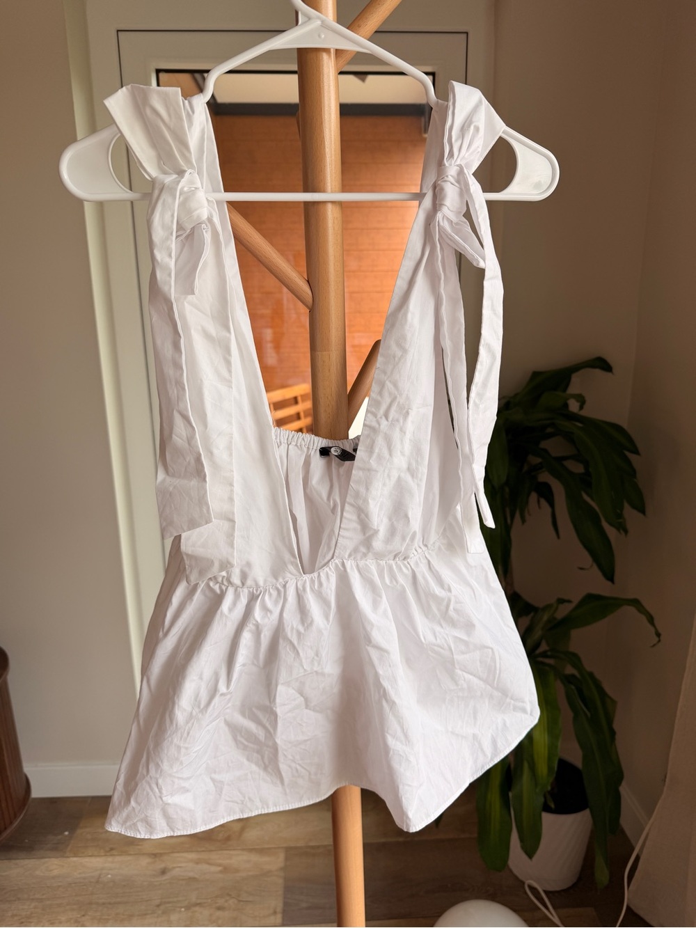 Zara White Tie-Shoulder Peplum Camisole